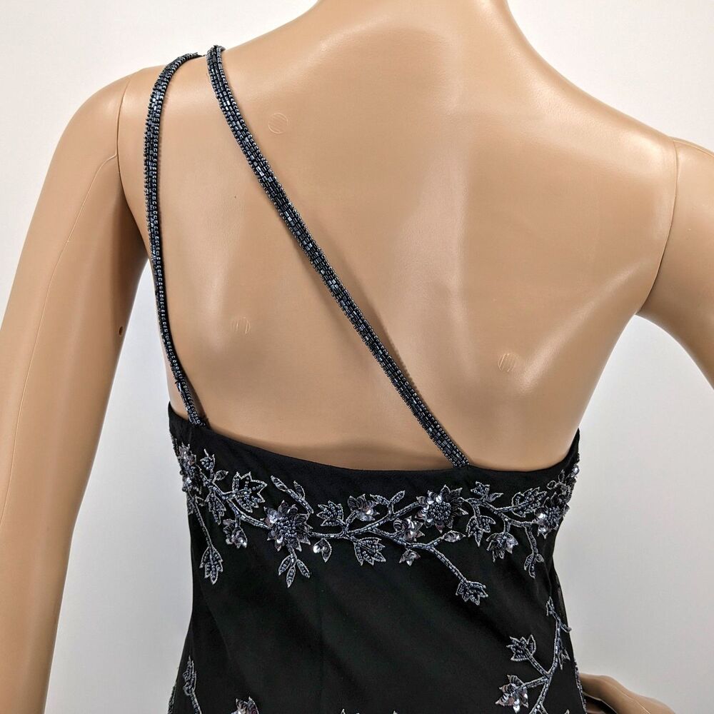 Vintage 1990s y2k Scala Evening Dress Mini Black Floral Beaded Fairycore Siren M - Picture 6 of 14